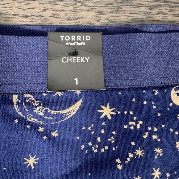 Torrid Celestial Cheeky Panties – Navy Blue Sun Moon Star Print Underwear sz 1 - Picture 2 of 3
